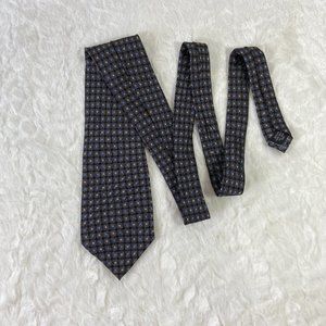 Salvatore Pellegrino silk mens tie Hand Made Blue Gray Silver Geometric squares